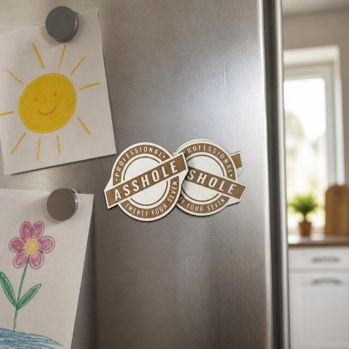 Professional asshole magnets on a refrigerator