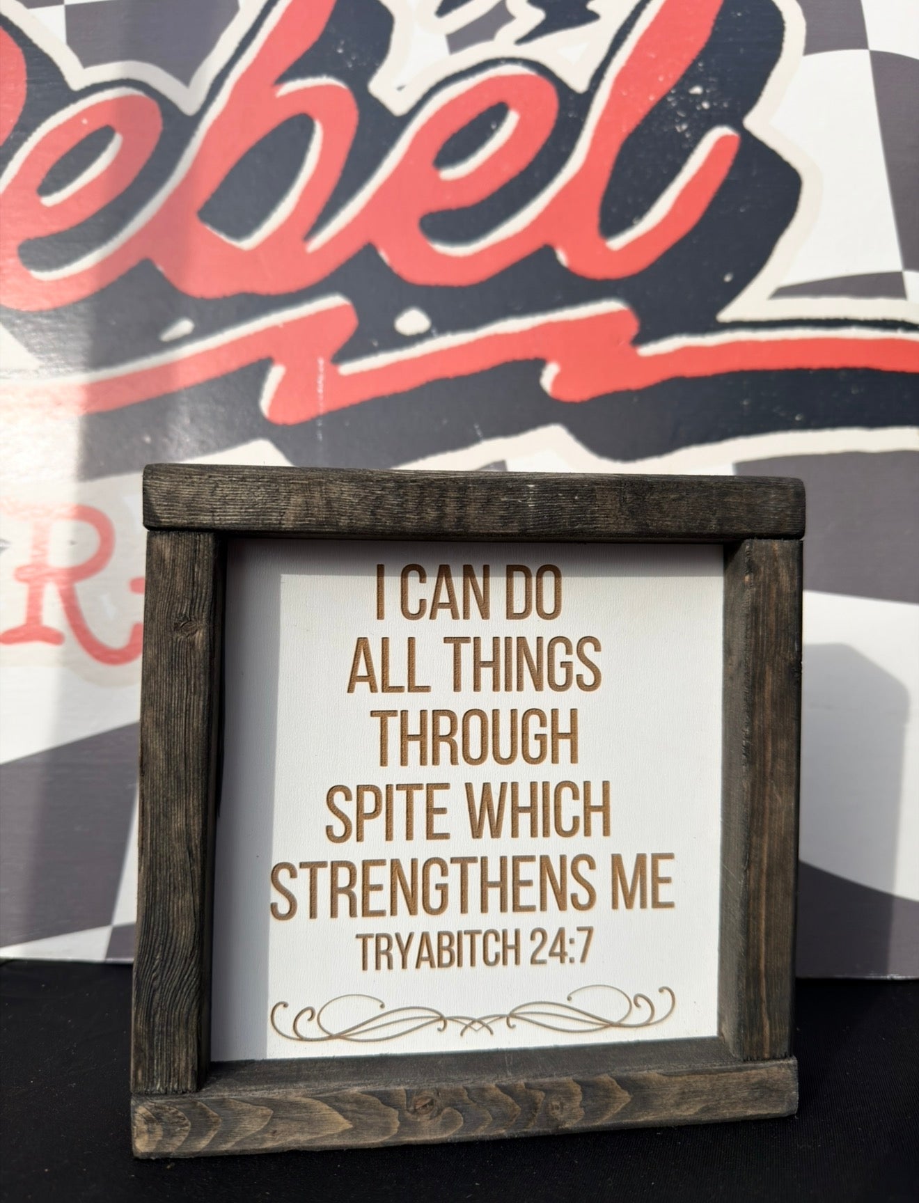 I can do all things through spite which strengthens me framed sign
