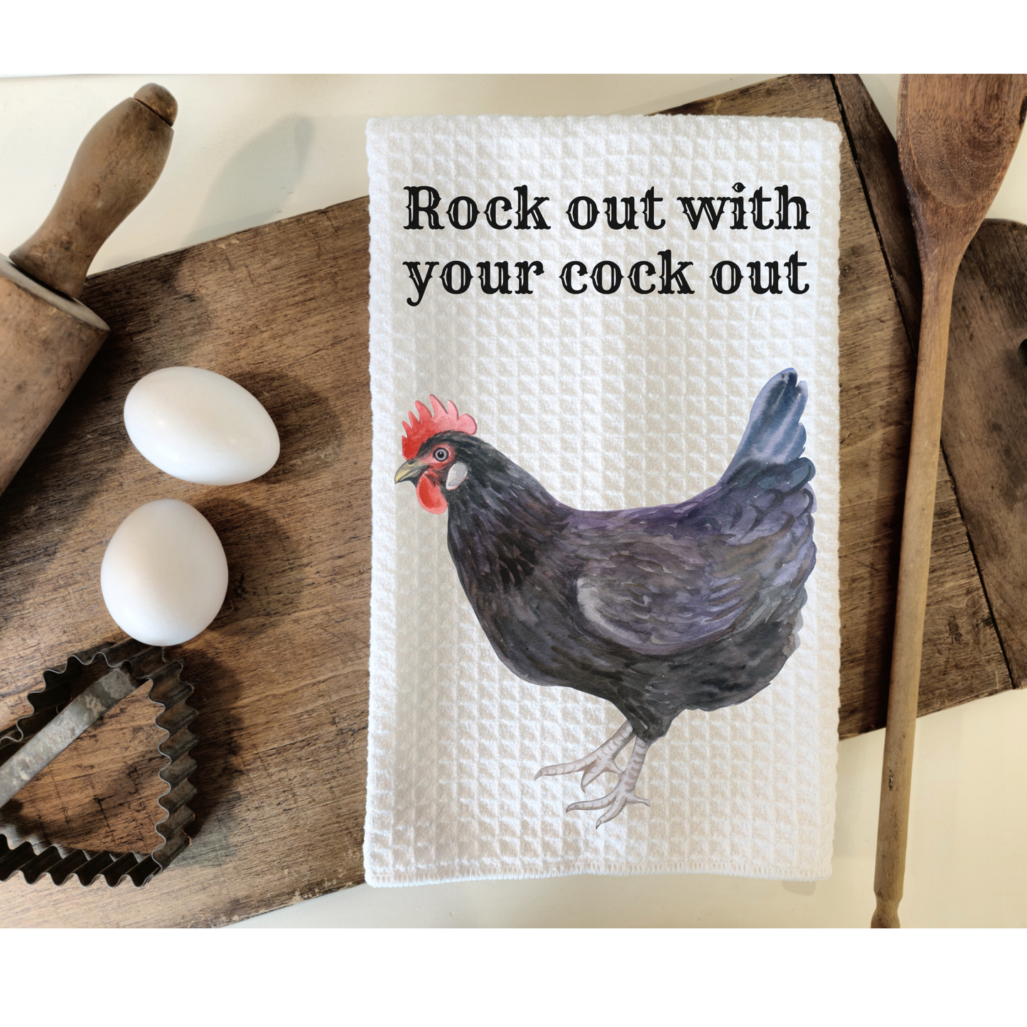 Rock out with your cock out chicken funny Hand Towel