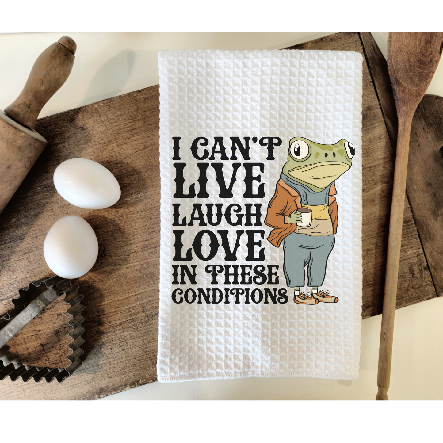 I can’t live laugh, love, frog funny Hand Towel