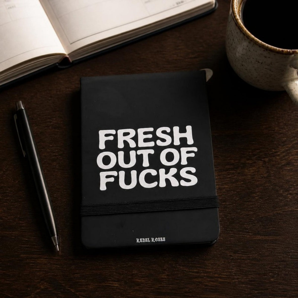 Fresh out of fucks notepad on a desk