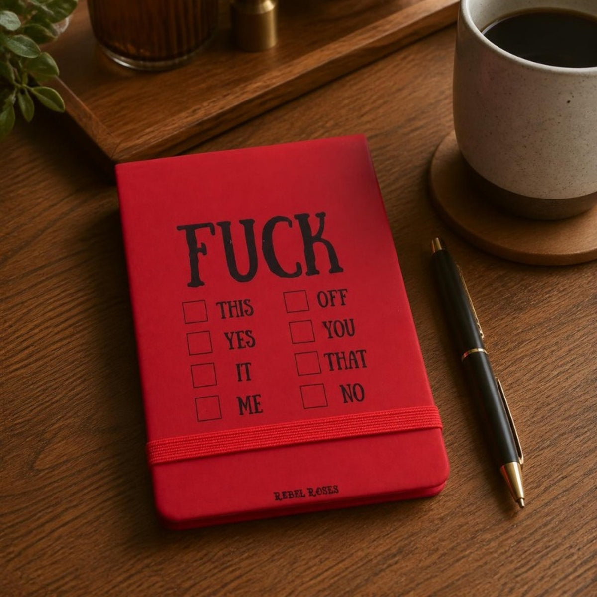 Fuck everything checklist notepad on a desk